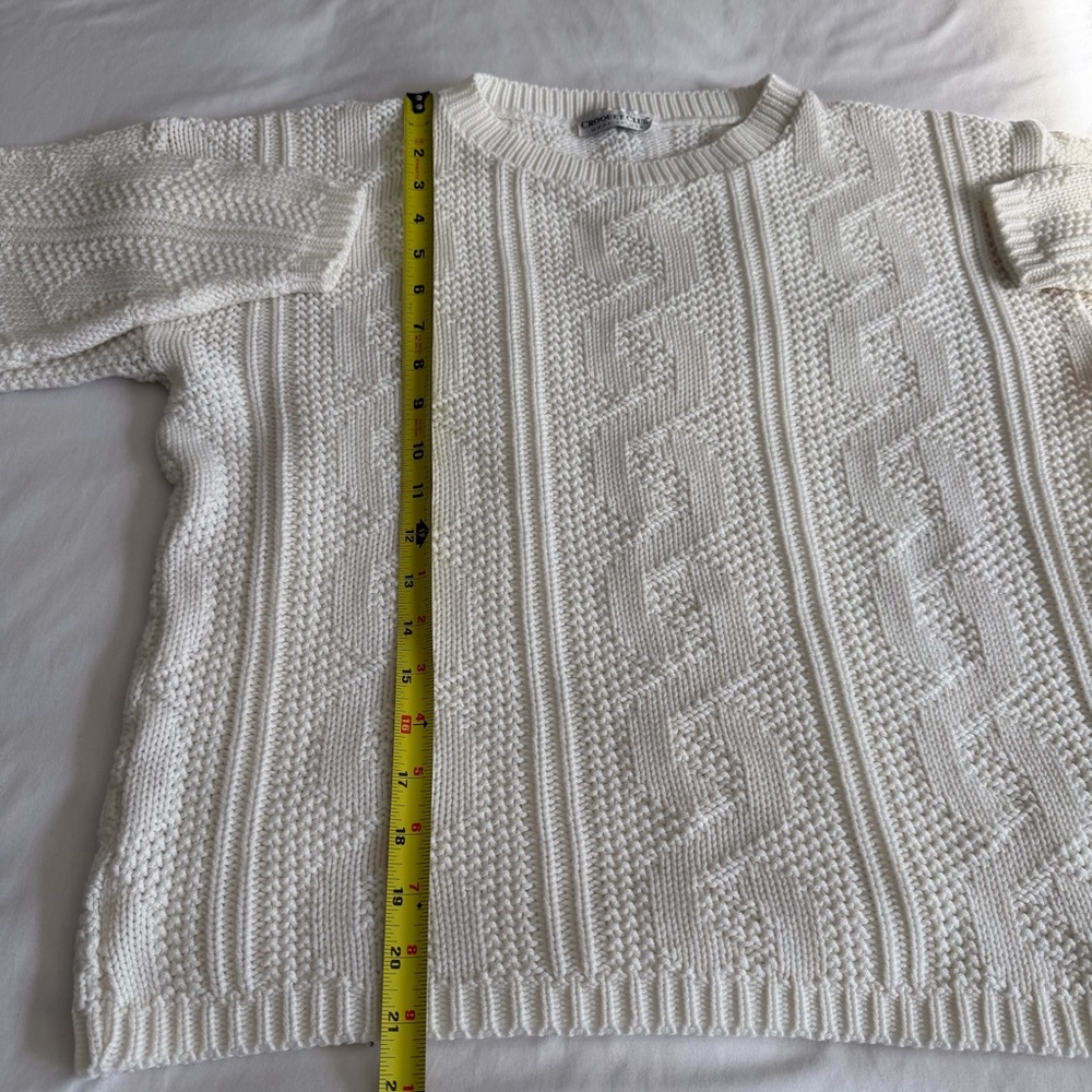 Vintage 80s Croquet Club Creamy White Cable Knit Long Sleeve Crew Neck Sweater - Picture 13 of 13